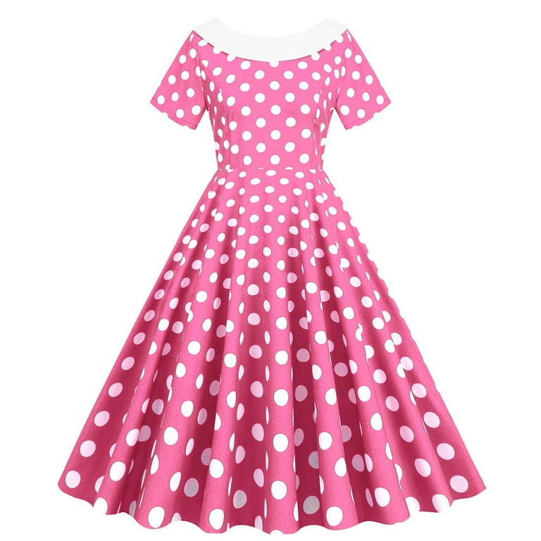 Brglopf 1950s Retro Rockabilly Dress for Women Crew Neck Vintage