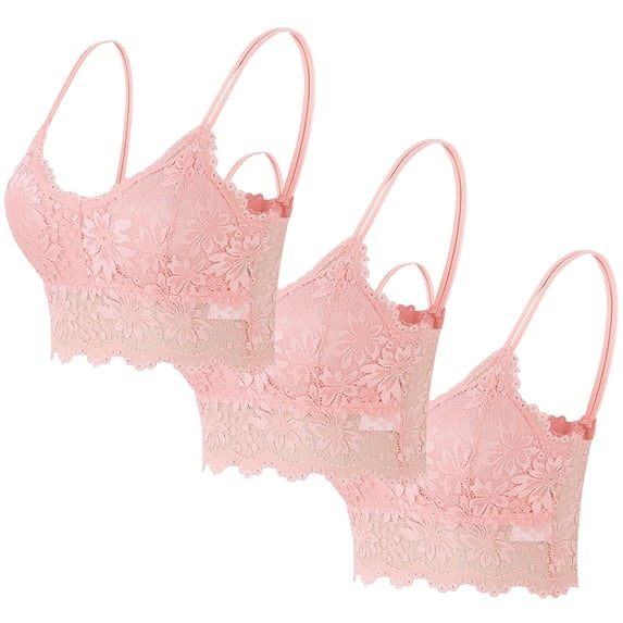 Brglopf 2/3/5 Pack Bralettes for Women Floral Lace Wireless Bra V Neck Racerback Crop Top Adjustable Spaghettic Strap Camisole Bras 3 Pack-Pink L