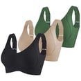 thumbnail image 1 of Brglopf 3 Pack Womens Push Up Wireless Bra Adjustable Seamless Ribbed Full Support Sports Bras Soft Comfy Plus Size Everyday Bralettes 3 Pack-Black/Khaki/Green XXL, 1 of 6