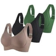 thumbnail image 1 of Brglopf 3 Pack Womens Push Up Wireless Bra Adjustable Seamless Ribbed Full Support Sports Bras Soft Comfy Plus Size Everyday Bralettes 3 Pack-Coffee/Black/Green XL, 1 of 6