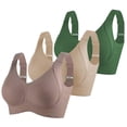 thumbnail image 1 of Brglopf 3 Pack Womens Push Up Wireless Bra Adjustable Seamless Ribbed Full Support Sports Bras Soft Comfy Plus Size Everyday Bralettes 3 Pack-Coffee/Khaki/Green M, 1 of 6