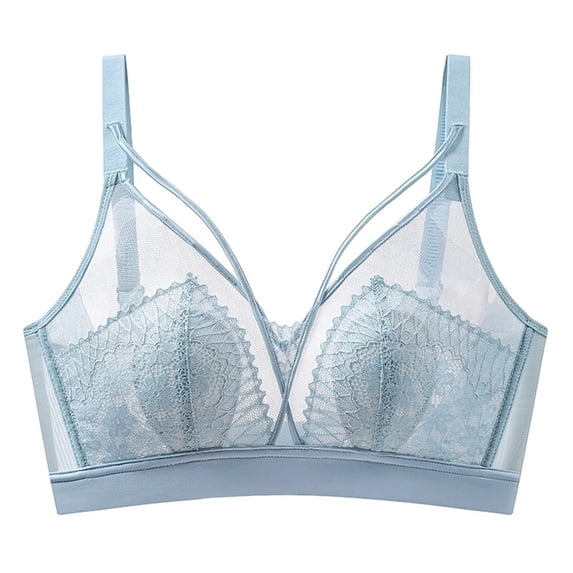Brglopf Bralettes for Women Lace Racerback Bras V Mesh Wireless Unlined Bralette Sramless Soft Comfy Push Up Everyday Bra Blue S