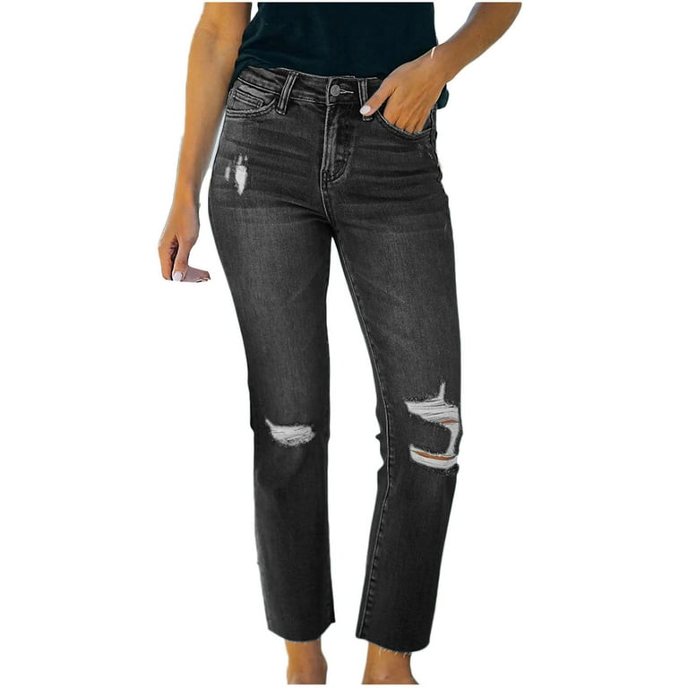 Brglopf Capri Jeans for Women Stretch High Waisted Distressed Denim Capris  Ripped Skinny Cropped Pants with Pockets