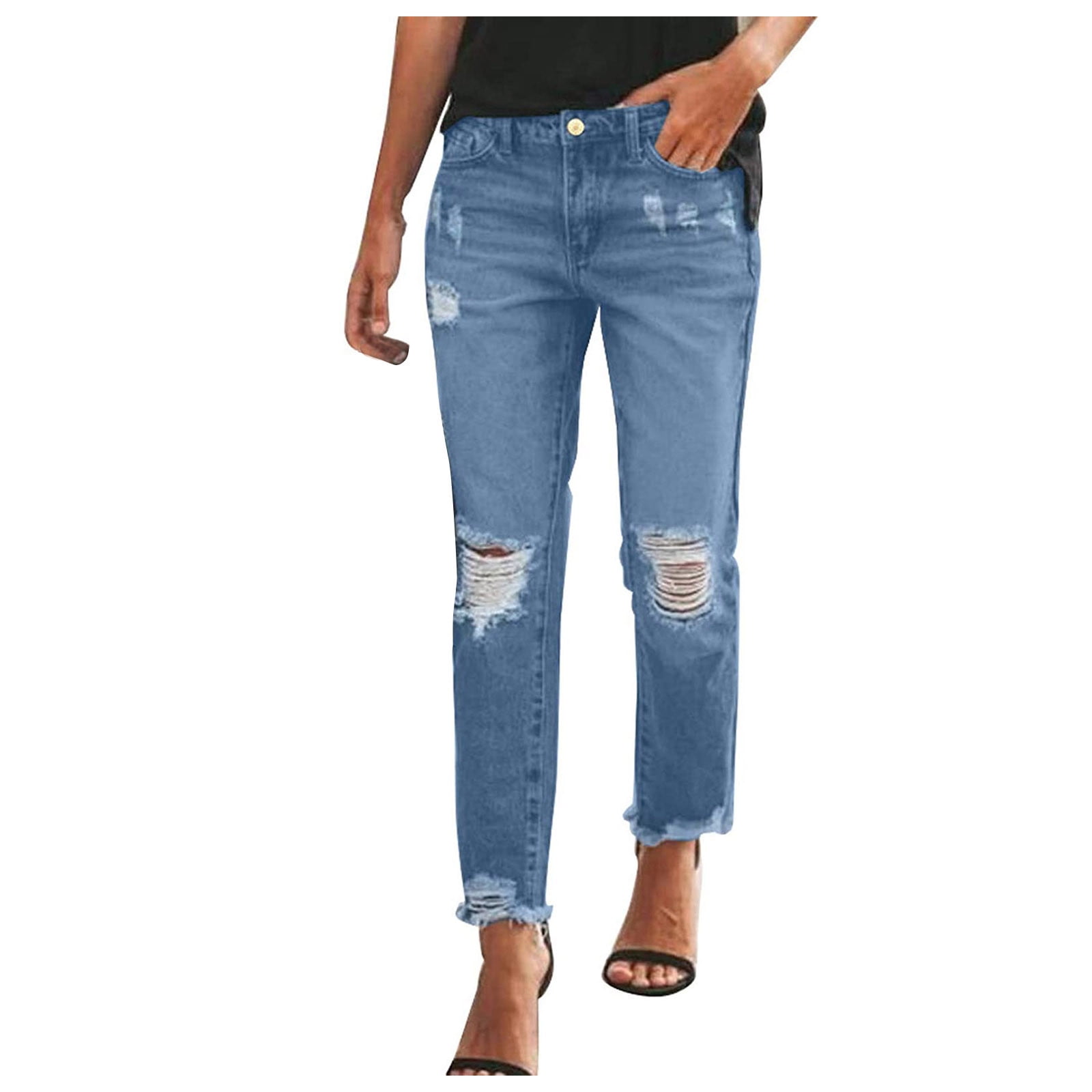 Brglopf Capri Jeans for Women Stretch High Waisted Distressed Denim