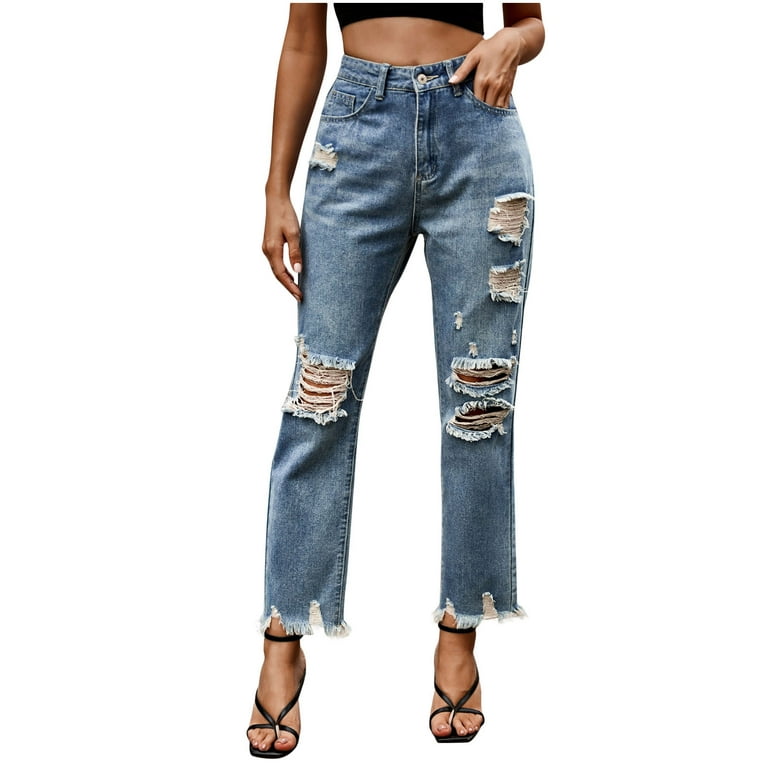 Brglopf Capri Jeans for Women Stretch High Waisted Distressed Denim Capris  Ripped Skinny Cropped Pants with Pockets 