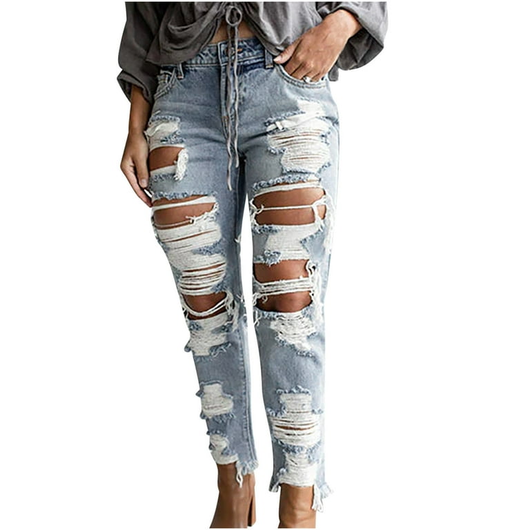 Brglopf Capri Jeans for Women Stretch High Waisted Distressed Denim Capris  Ripped Skinny Cropped Pants with Pockets
