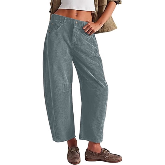 Brglopf Corduroy Pants for Women Casual High Waist Straight Leg Cropped Pants Loose Comfy Harem Trousers with Pockets