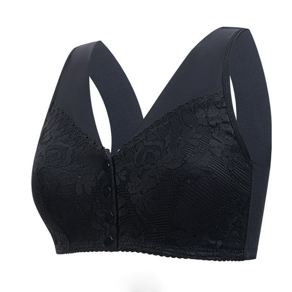 Brglopf Daisy Front Snap Bras For Older Women Wirefree Front Button Closure Full Coverage Everyday Bra Comfortable Easy Close Sports Bras z1-Black 36