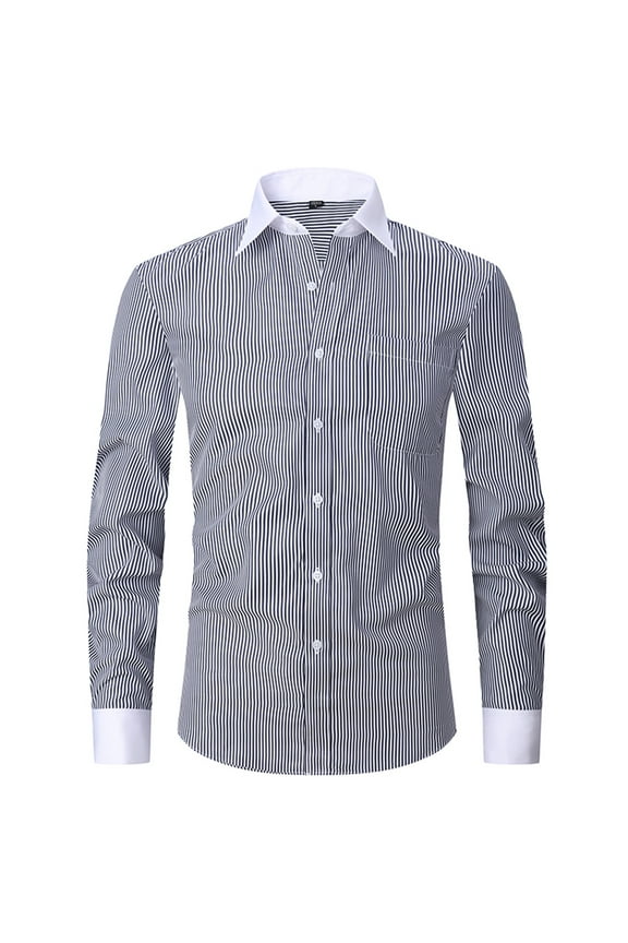 Dress Shirts for Men Button Down French Cuff Long Sleeve Dress Shirts Slim Fit Striped Business Shirt with Pocket