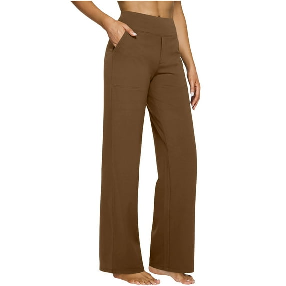 Brglopf Dress Yoga Pants for Women High Waisted Wide Leg Pants with Pockets Stretch Slacks Loose Casual Lounge Sweatpants Brown S