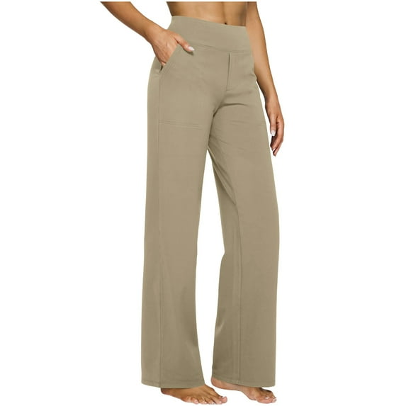 Brglopf Dress Yoga Pants for Women High Waisted Wide Leg Pants with Pockets Stretch Slacks Loose Casual Lounge Sweatpants Khaki S