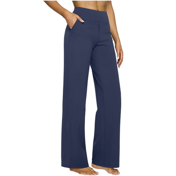 Brglopf Dress Yoga Pants for Women High Waisted Wide Leg Pants with Pockets Stretch Slacks Loose Casual Lounge Sweatpants Navy M