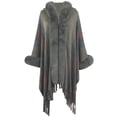 thumbnail image 1 of Brglopf Faux Fur Shawl Wraps for Women Open Front Striped Fringed Cardigan Color Block Cloak Coat Knitted Winter Poncho Capes, 1 of 4
