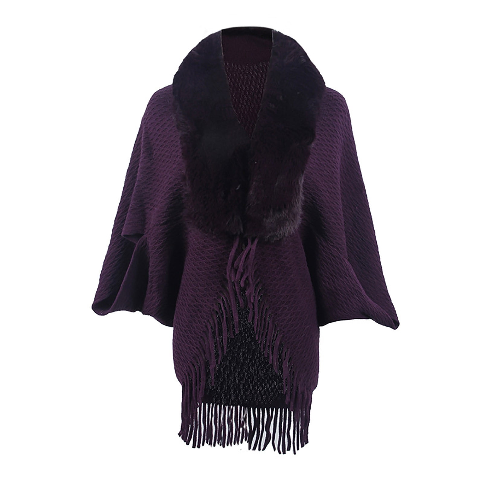 Brglopf Faux Fur Shawl Wraps for Women Open Front Waffle Cardigan