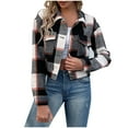 thumbnail image 1 of Brglopf Flannels for Women Cropped Shacket Jacket Fashion Plaid Button Down Shirt Fall Outwear Coat Tops(Black,L), 1 of 4