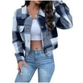 thumbnail image 1 of Brglopf Flannels for Women Cropped Shacket Jacket Fashion Plaid Button Down Shirt Fall Outwear Coat Tops(Dark Blue,M), 1 of 4