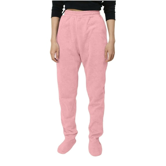 Brglopf Fleece Footed Pajamas for Women Winter Warm Elastic Waist Sweatpants Soft Comfy Casual Loose Loungewear Trousers with Feet Pink XL