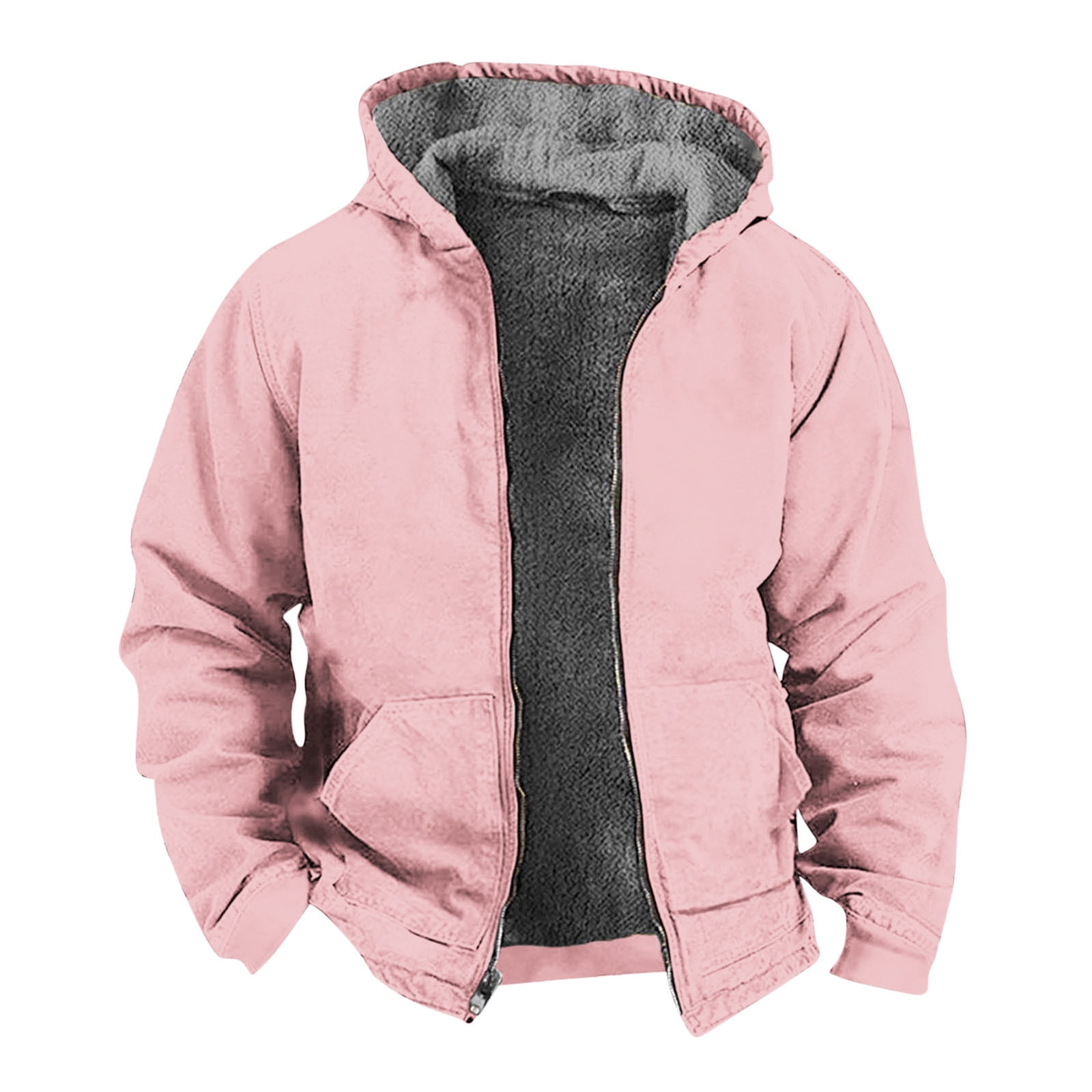 Brglopf Fleece Jackets for Men Long Sleeve Full Zip Up Jacket Fleece Lined Hooded Sweatshrits with Pockets Warm Winter Coats Walmart