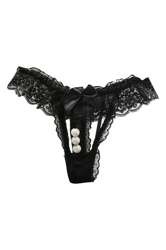 Floral Lace G-string Thong for Women Bow-Knot Pearl Ball Comfy T-back Panties Lingerie