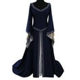 thumbnail image 1 of Brglopf Gothic Maxi Dress for Women Renaissance Medieval Costume Dress Long Sleeve Spring Dresses V-Neck Floor Length Dress Blue M, 1 of 2