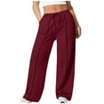 thumbnail image 1 of Brglopf High Waisted Sweatpants for Women Elastic Front Seams Wide Leg Sweat Pants Drawstring Loose Joggers Pants with Pockets Wine XXXXL, 1 of 6