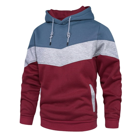 Brglopf Hooded Sweatshirts for Men Color Block Long Sleeve Slim Fit Pullover Tops Warm Fleece Lined Drawstring Tops with Pockets