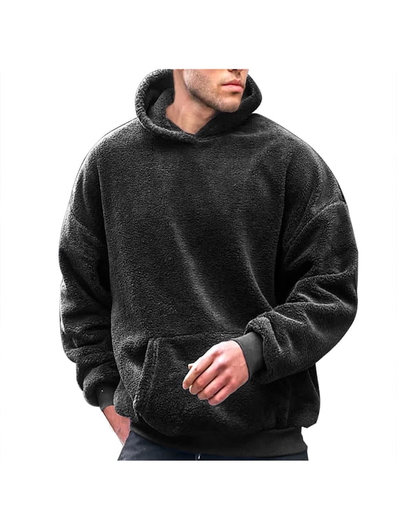 Hooded Sweatshirts for Men Winter Sherpa Fleece Warm Pullover Tops Soft Comfort Long Sleeve Loose Fit Tops with Pocket