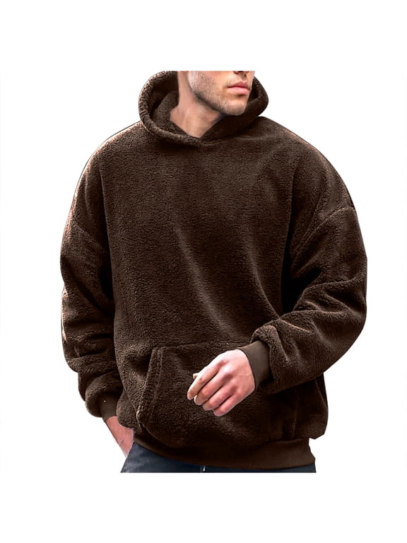 Hooded Sweatshirts for Men Winter Sherpa Fleece Warm Pullover Tops Soft Comfort Long Sleeve Loose Fit Tops with Pocket
