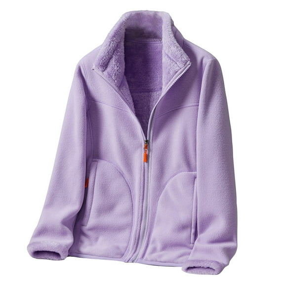 Brglopf Jackets for Womens Fleece Lined Full Zip Jacket Solid Color Casual Lightweight Outdoor Coats Fall Winter Clothes with Zipper Pockets