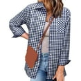thumbnail image 1 of Brglopf Long Sleeve Plaid Shirt for Women Button Down Shirts Trendy Fall Shacket Jackets Casual Work Blouses Tops with Pocket(Blue,XXL), 1 of 7