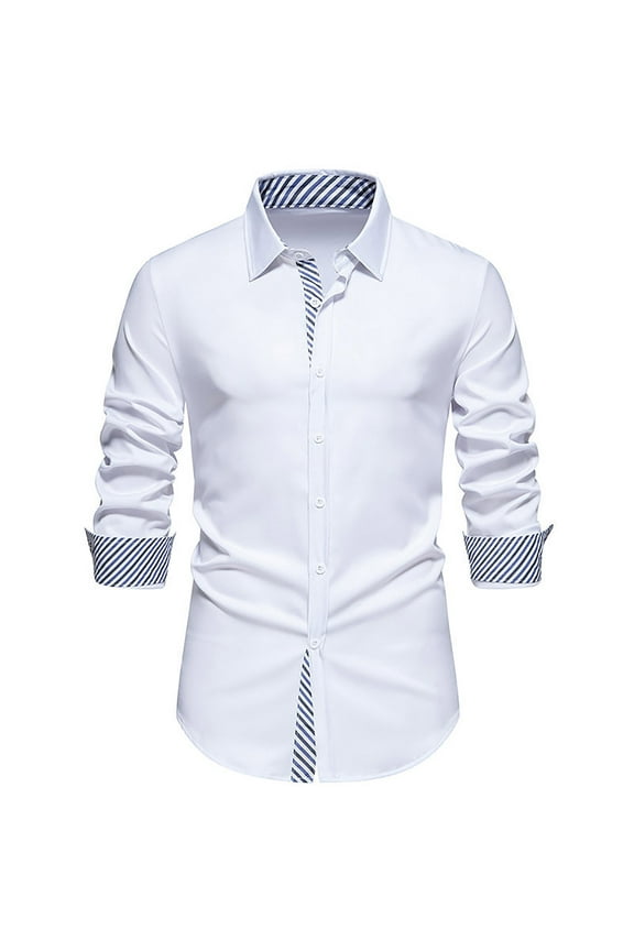 Long Sleeve Shirts for Men Dressy Casual Slim Fit French Cuff Shirts Striped Lined Button Down Collar Formal Shirt