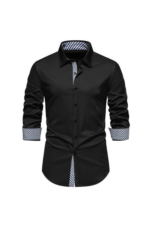 Long Sleeve Shirts for Men Dressy Casual Slim Fit French Cuff Shirts Striped Lined Button Down Collar Formal Shirt