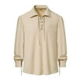thumbnail image 1 of Brglopf Long Sleeve Shirts for Men Vintage Renaissance Lace-Up Lapel Henley Shirts Casual Fall Solid Color Loose Fitted Shirt, 1 of 8
