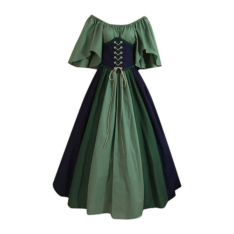 Brglopf Medieval Renaissance Dress Women with Corset Plus Size Evening Ball Gowns  Costume Vintage Bell Short Sleeve Dress(Light Green,5XL) - Walmart.com