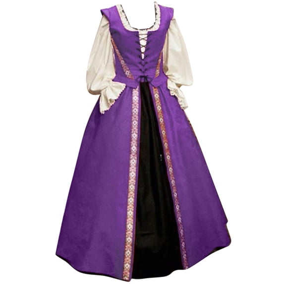 Brglopf Medieval Renaissance Dress for Women Christmas Holiday Dress Retro Ball Gown Theatrical Clothing Purple XXL