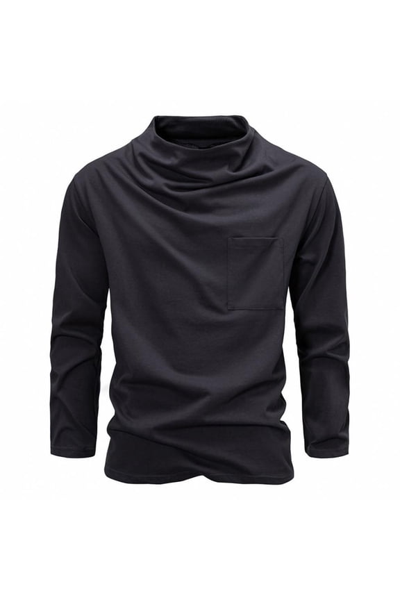 Men's Base Tshirts Mock Neck Long Sleeve Solid Color Tee Shirts Fall Winter Slim Fitted Undershirts with Chest Pocket