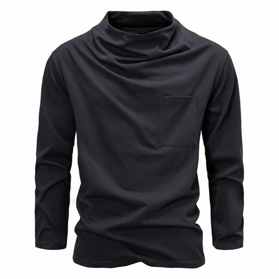 Brglopf Men's Base Tshirts Mock Neck Long Sleeve Solid Color Tee Shirts Fall Winter Slim Fitted Undershirts with Chest Pocket