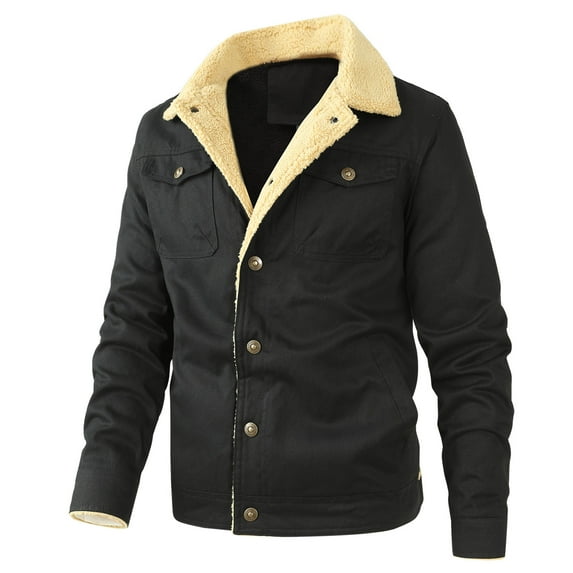 Brglopf Men's Casual Bomber Jacket Button Down Lapel Collar Shakets Casual Lightweight Warm Winter Leather Jacket with Pokcets