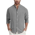 thumbnail image 1 of Brglopf Men's Cotton Linen Shirt Long Sleeve Button Down Banded Collar Shirts Casual Beach Summer Yoga Tops with Pocket Gray XL, 1 of 6