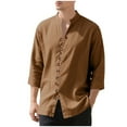 thumbnail image 1 of Brglopf Men's Cotton Linen Shirts Long Sleeve Button Down Shirt Vintage Banded Collar Casual Summer Beach Shirts Coffee XL, 1 of 9