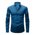 thumbnail image 1 of Brglopf Men's Dress Shirt Regular Fit Stretch Wrinkle Free Long Sleeve Solid Business Wedding Prom Button Down Shirts Navy L, 1 of 5