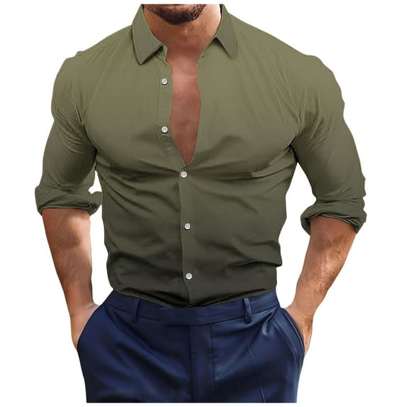 Brglopf Men's Dress Shirts Casual Trendy Gradient Button Down Collared Shirts Long Sleeve Loose Fitted Stretch Business Shirts