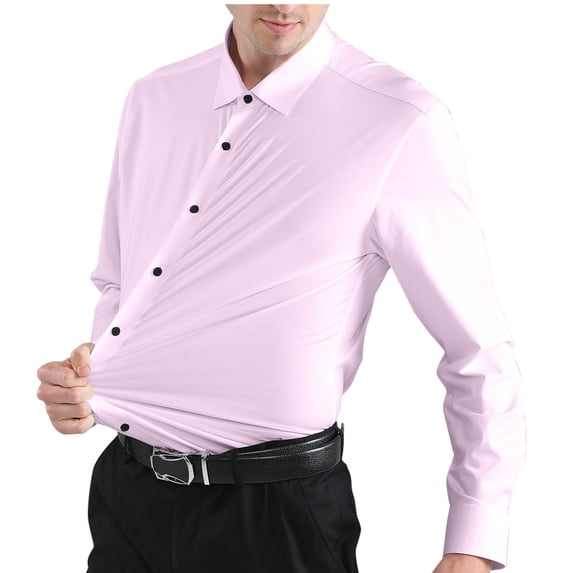Brglopf Men's Dress Shirts Long Sleeve Stretch Wrinkle-Free Formal Shirt Button Down Collared Solid Color Business Shirts