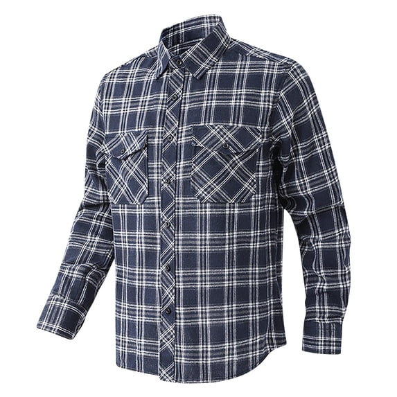 Brglopf Men's Flannel Shirts Casual Button Down Plaid Shirt Jacket Fall Fashion Long Sleeve Shacket with 2 Pockets Navy S