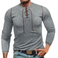 thumbnail image 1 of Brglopf Men's Henley Shirts Drawstring Lace-Up Round Neck Long Sleeve T Shirts Casual Slim Fitted Patchwork Muscle Tops, 1 of 7