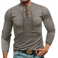 thumbnail image 1 of Brglopf Men's Henley Shirts Drawstring Lace-Up Round Neck Long Sleeve T Shirts Casual Slim Fitted Patchwork Muscle Tops, 1 of 7