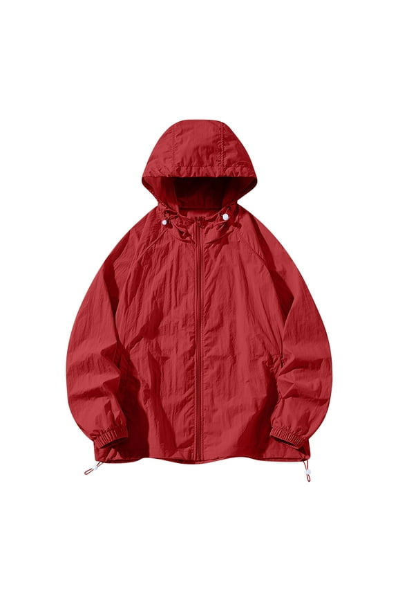 Men's Lightweight Packable Sun Protection Jacket Quick Dry Full Zip Hooded Windbreaker for Hiking Red 4XL