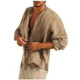 thumbnail image 1 of Brglopf Men’s Linen Shirts Casual Loose Fitted Long Sleeve Button Down Collar Shirts Retro Lightweight Solid Color Tops, 1 of 5