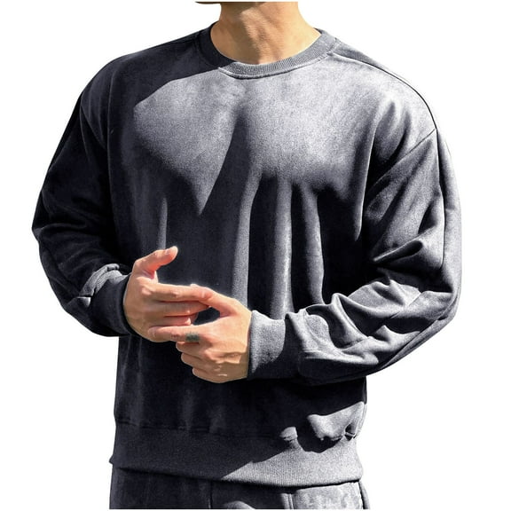 Brglopf Men's Pullover Tops Loose Crewneck Warm Fleece Sweatshirts Fall Winter Drop Shoulder Long Sleeve Casual Sweatshirts