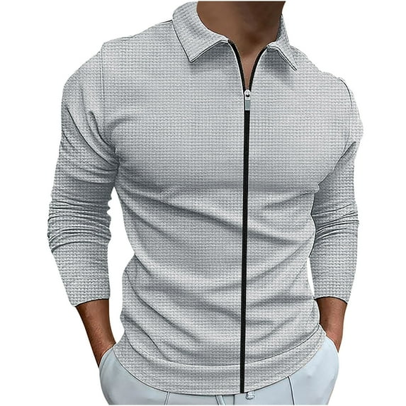 Brglopf Men's Shirts Jacket Full Zip Up Long Sleeve Waffle Plaid Shackets Lapel Athletic Workout Coats with Pockets